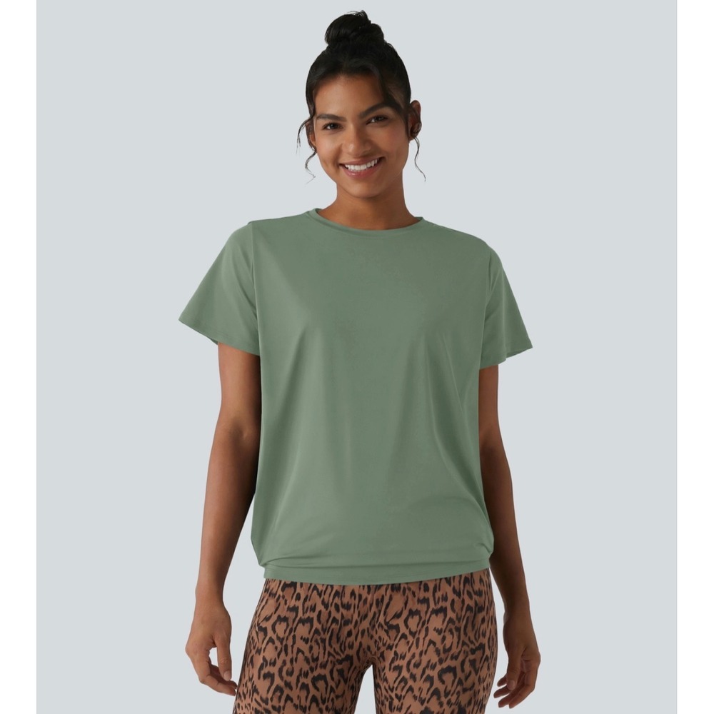 Halara Women Ruched Cool Touch Yoga Sports Top UPF50+ Green Size L 02912417